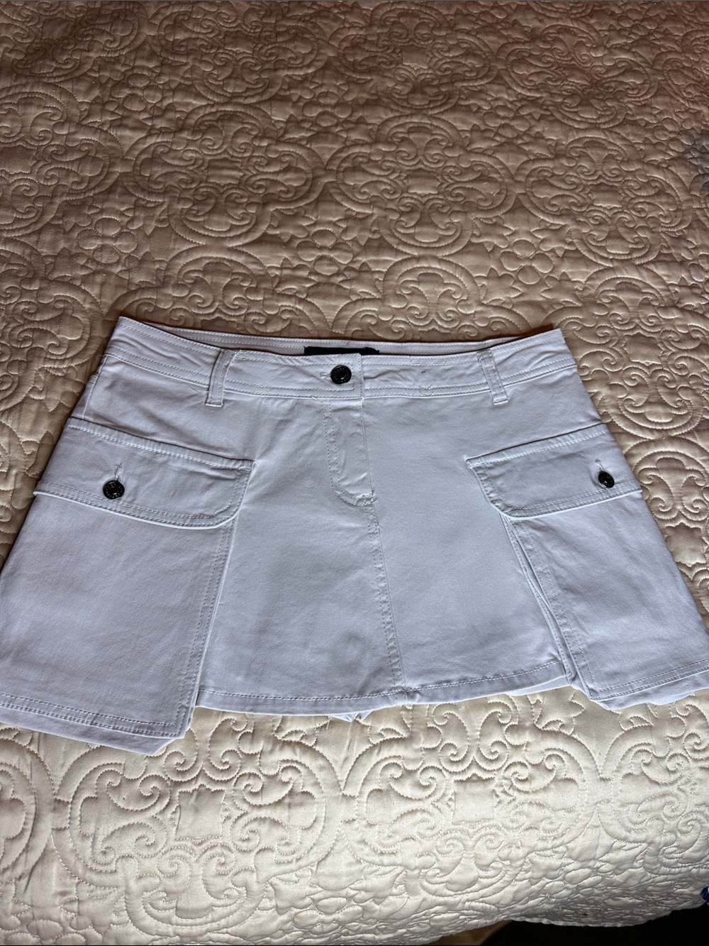 Khaki denim refuge Canvas Mini‎ Skirt with built in shorts Pocket Flaps